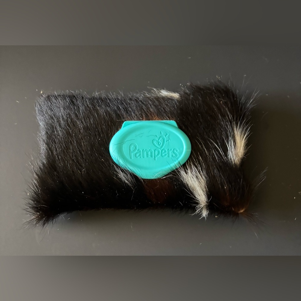 Tri-Color hair on hide Cowhide & Leather Baby Wipes Case for Pampers Wipes.